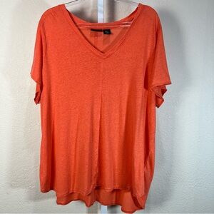 TAHARI 2X Linen Blend CoralcVNeck High-Low Hem Tunic T-Shirt Lagenlook Layering